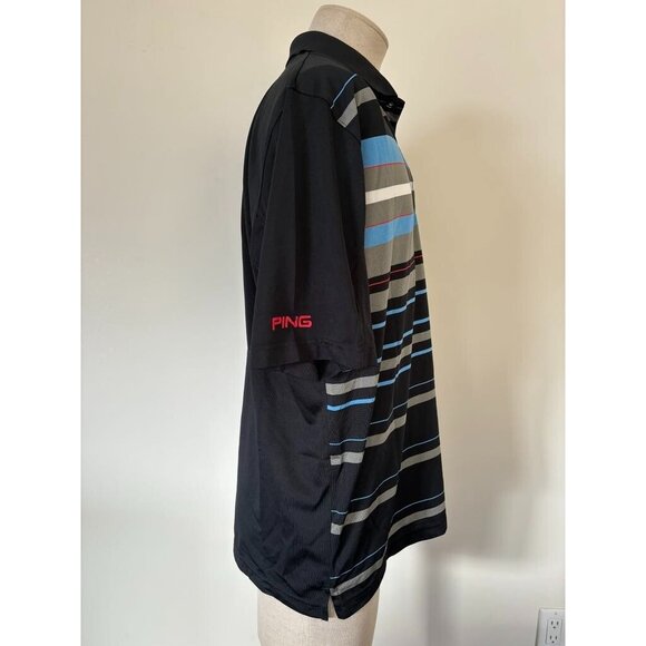 PING Short Sleeve Polo Golf Shirt Mens Sze Large Black Striped DryFibre Dynamics - Picture 4 of 8